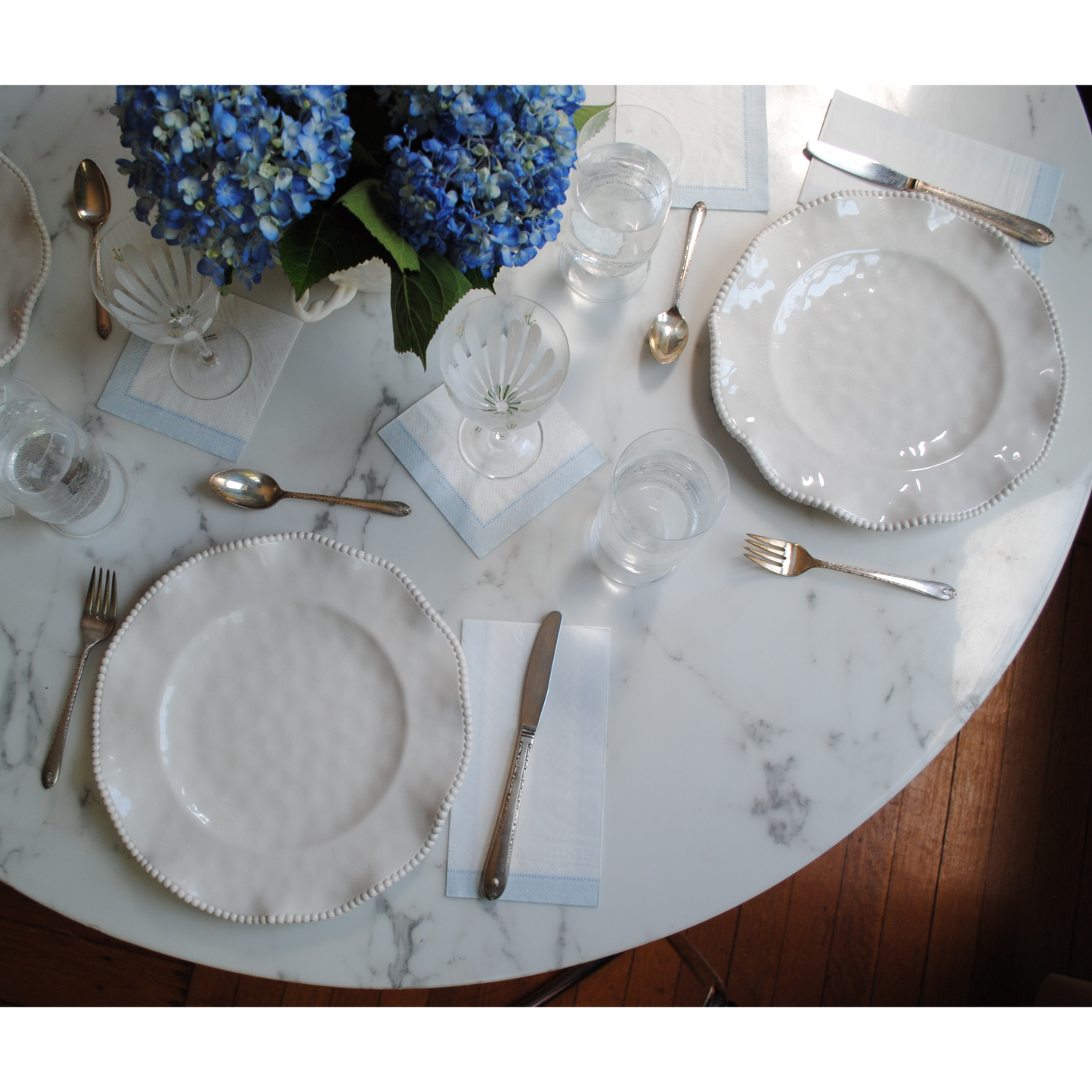 Blue Linen Border Guest Napkins - Case of 5