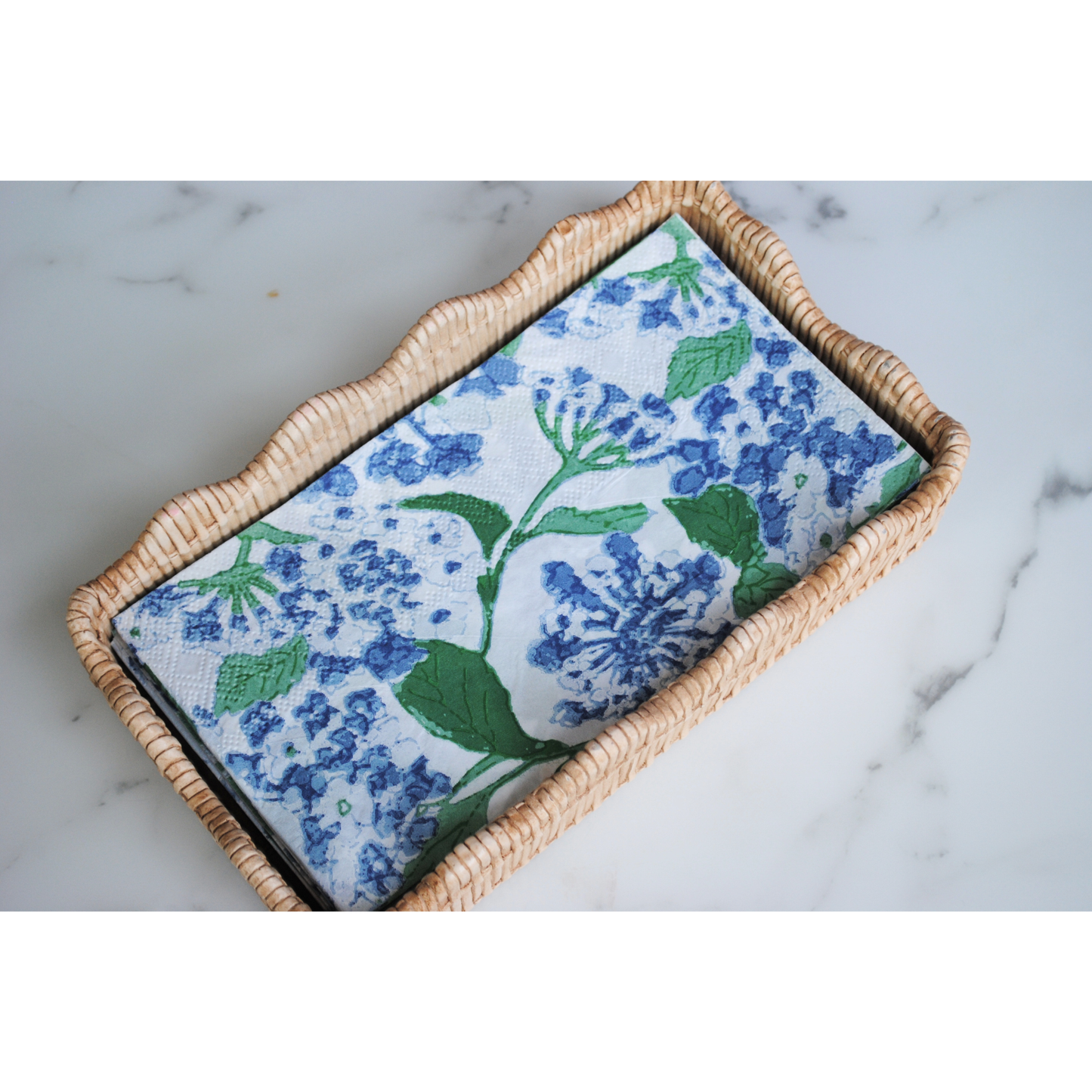 Blue Hydrangea Block Print guest napkins - case of 5