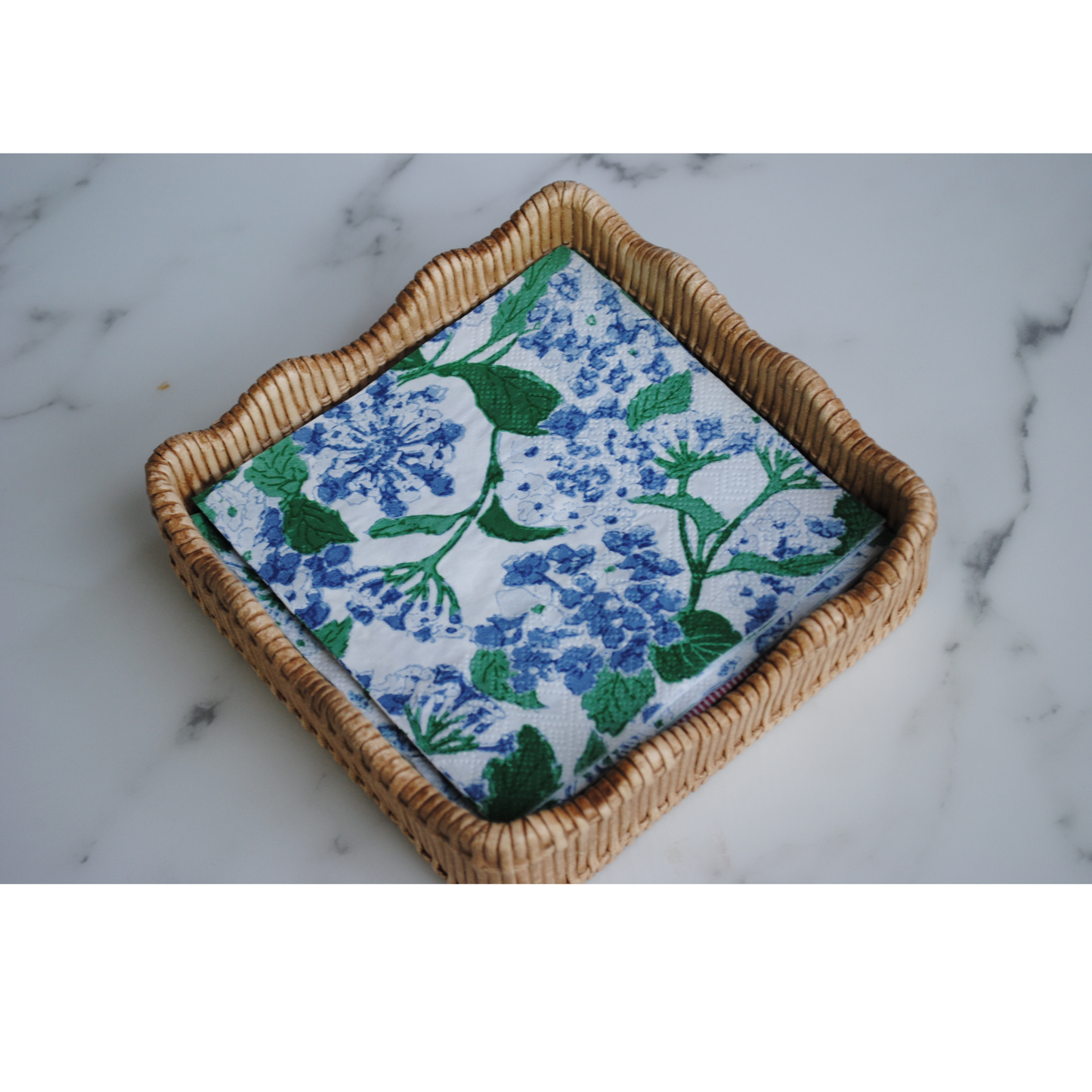 Block Print Blue Hydrangea Cocktail Napkins - case of 5