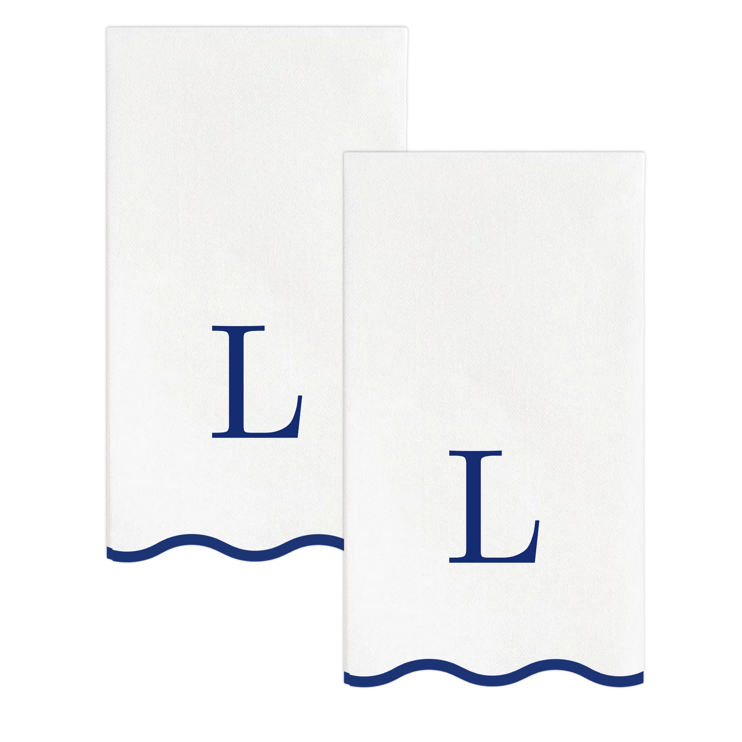 L Initials Letter Monogram Paper Napkins - Blue and White Scalloped