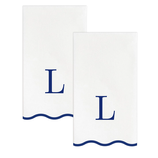 L Initials Letter Monogram Paper Napkins - Blue and White Scalloped