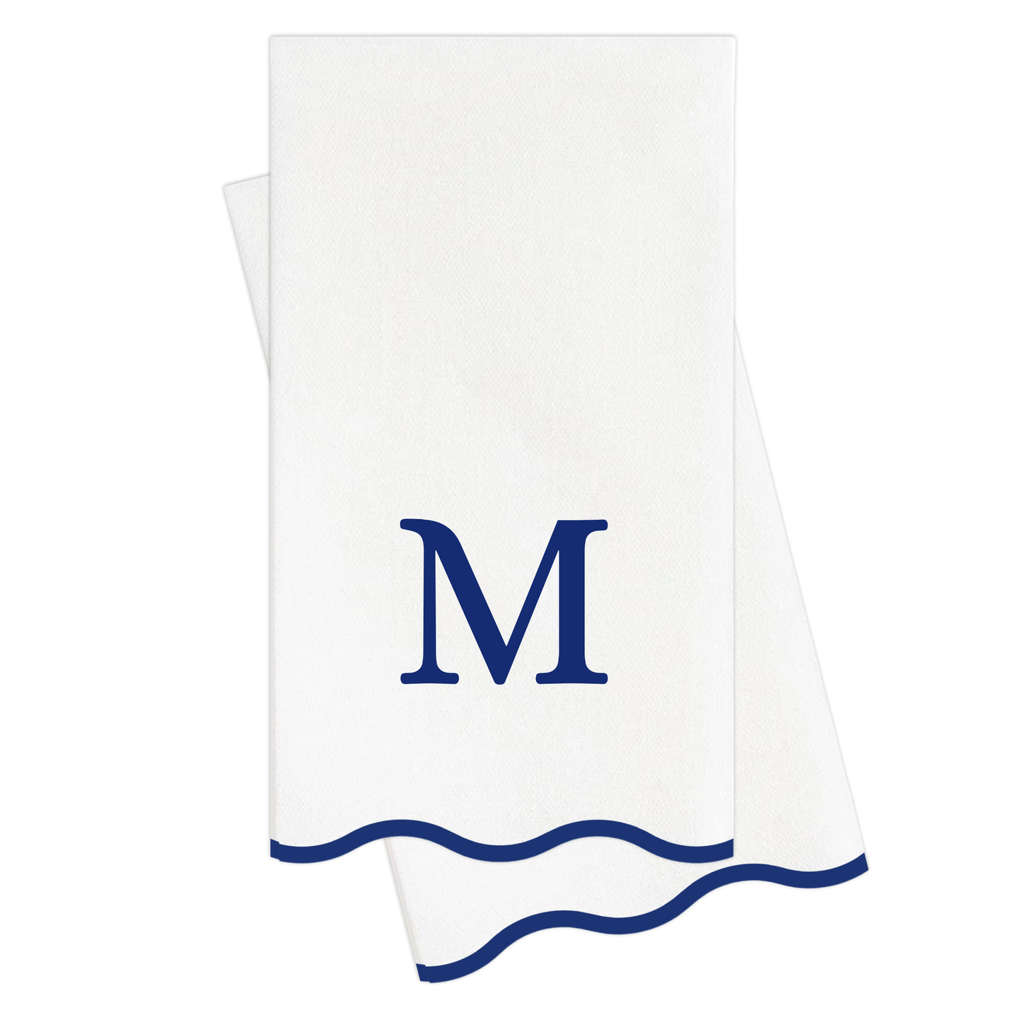 M Initials Letter Monogram Paper Napkins - Blue and White Scalloped