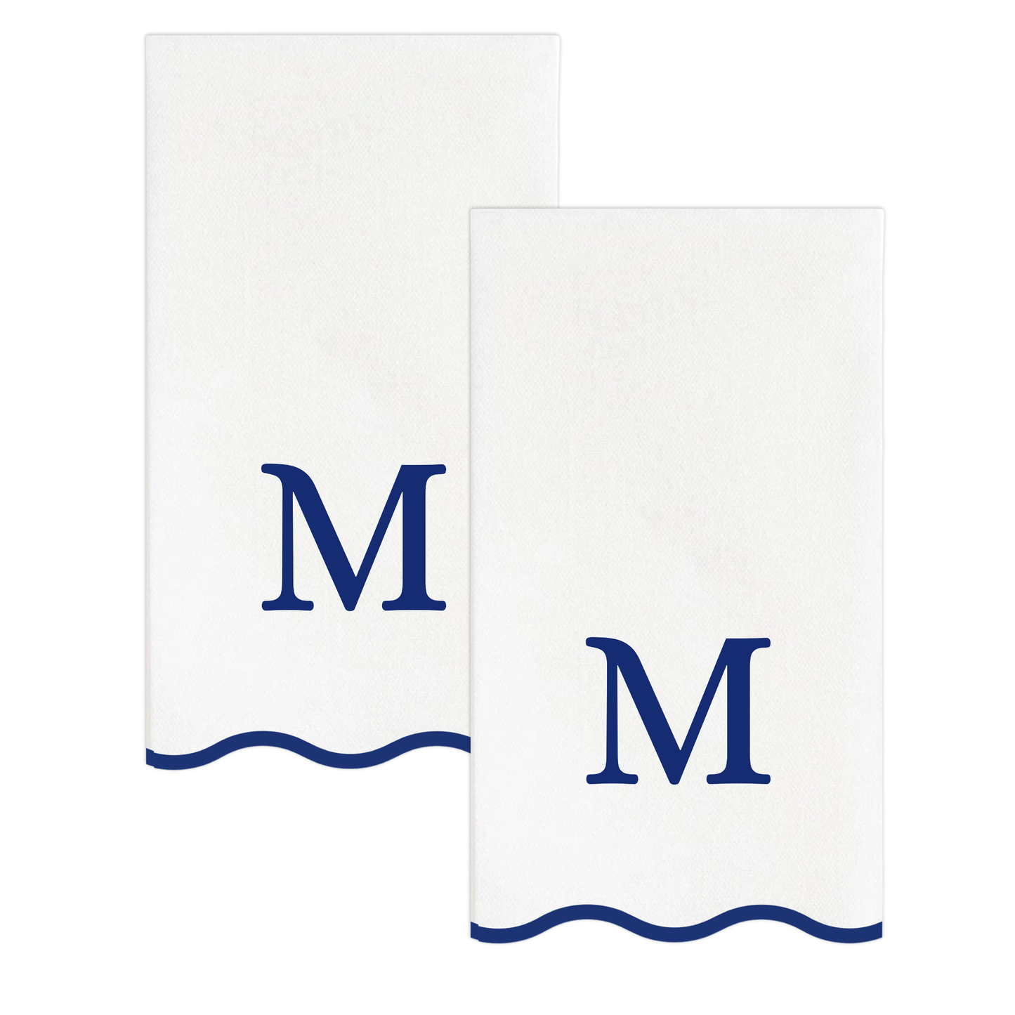 M Initials Letter Monogram Paper Napkins - Blue and White Scalloped