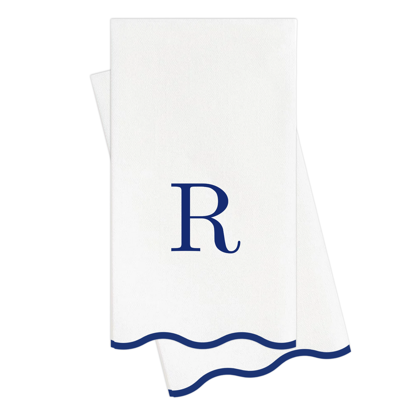 R Initials Letter Monogram Paper Napkins - Blue and White Scalloped