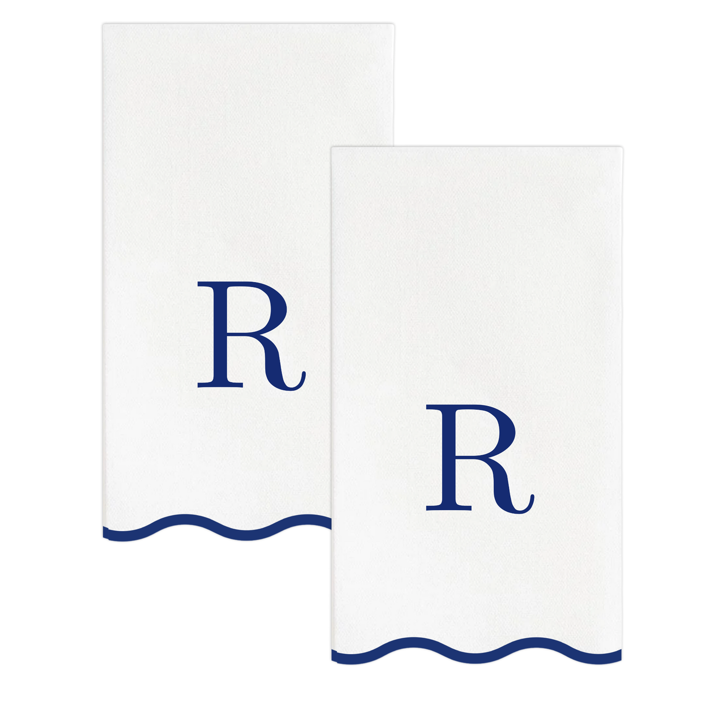 R Initials Letter Monogram Paper Napkins - Blue and White Scalloped