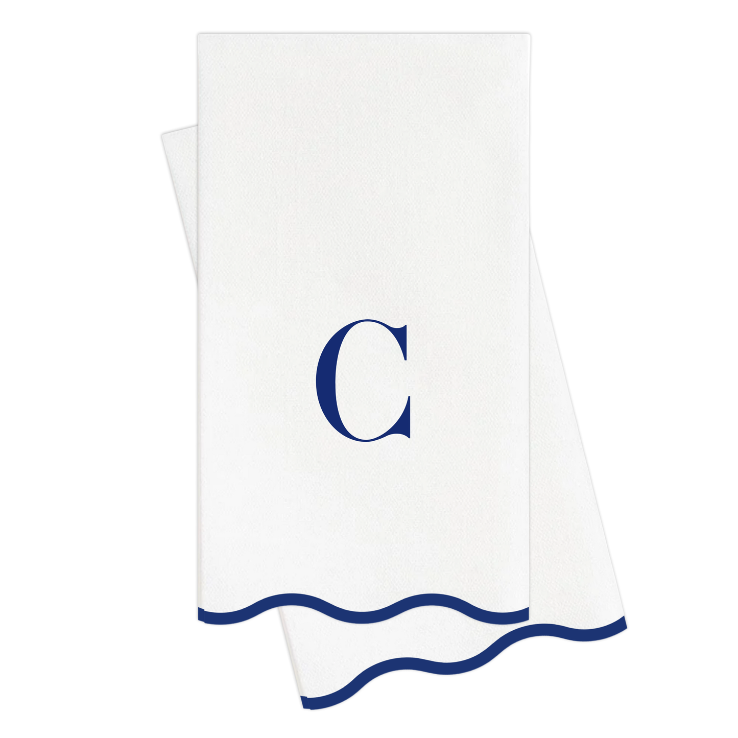 C Initials Letter Monogram Paper Napkins - Blue and White Scalloped