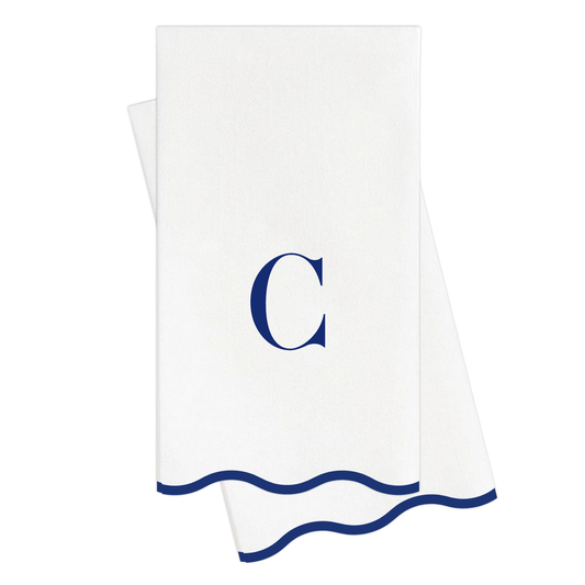 C Initials Letter Monogram Paper Napkins - Blue and White Scalloped