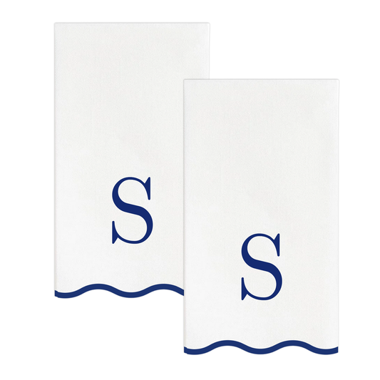 S Initials Letter Monogram Paper Napkins - Blue and White Scalloped