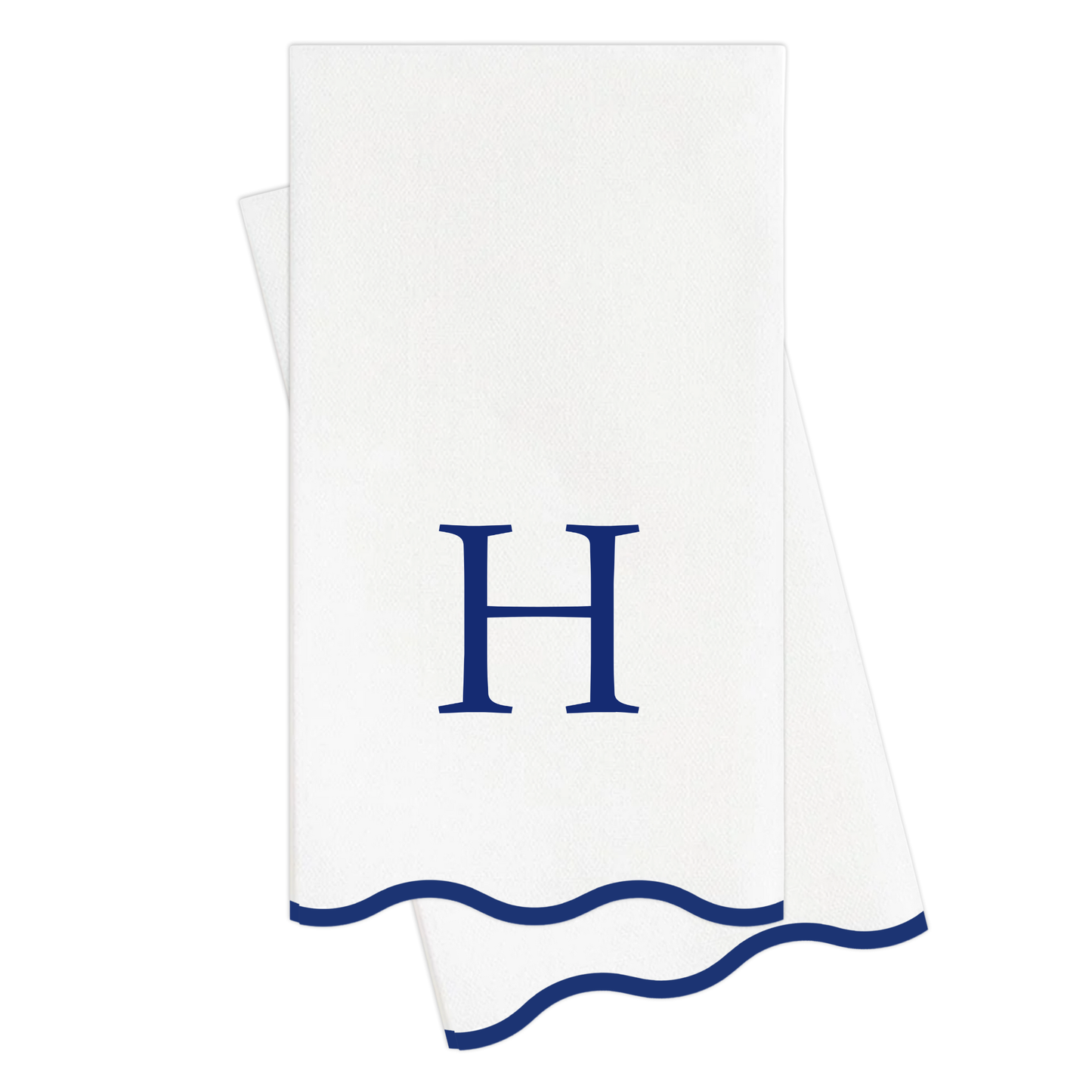 H Initials Letter Monogram Paper Napkins - Blue and White Scalloped
