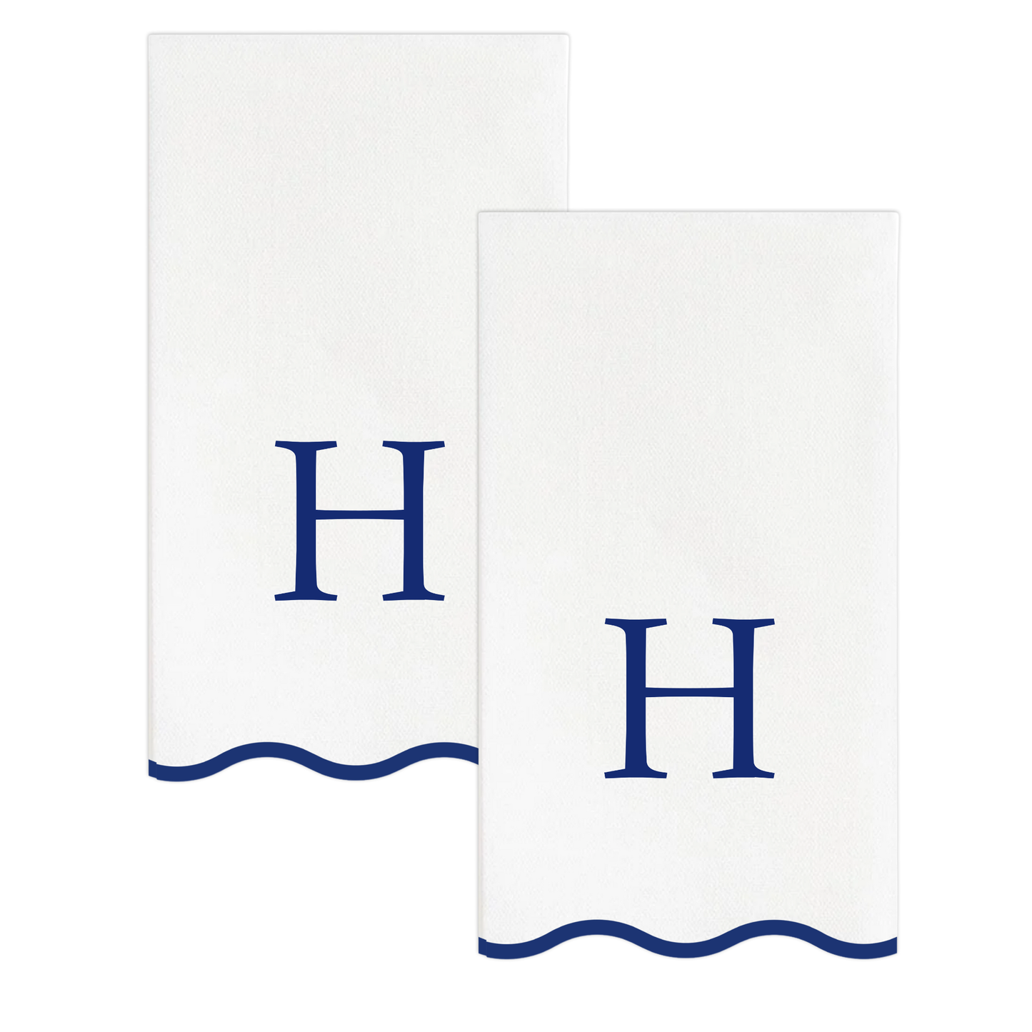 H Initials Letter Monogram Paper Napkins - Blue and White Scalloped
