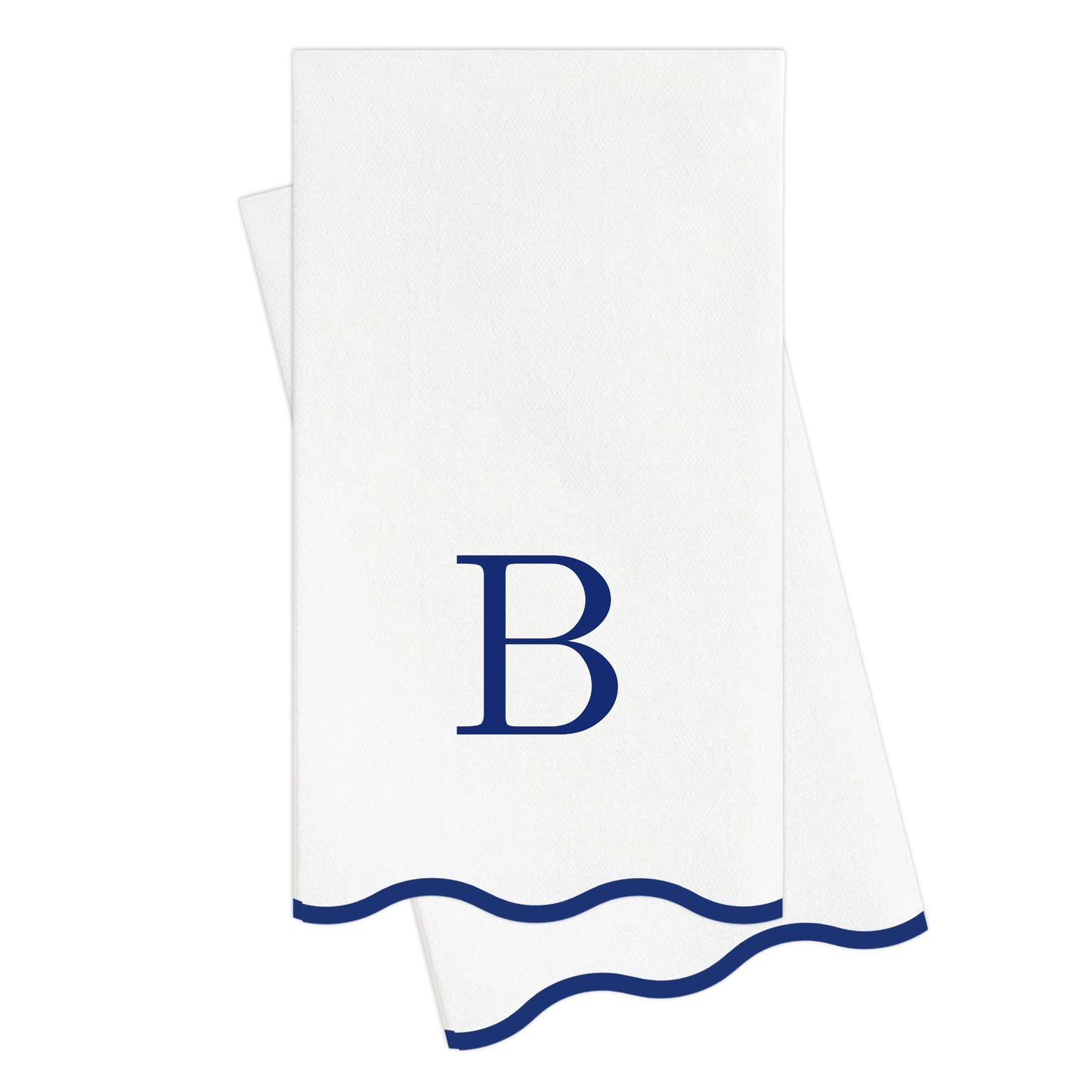 B Initials Letter Monogram Paper Napkins - Blue and White Scalloped
