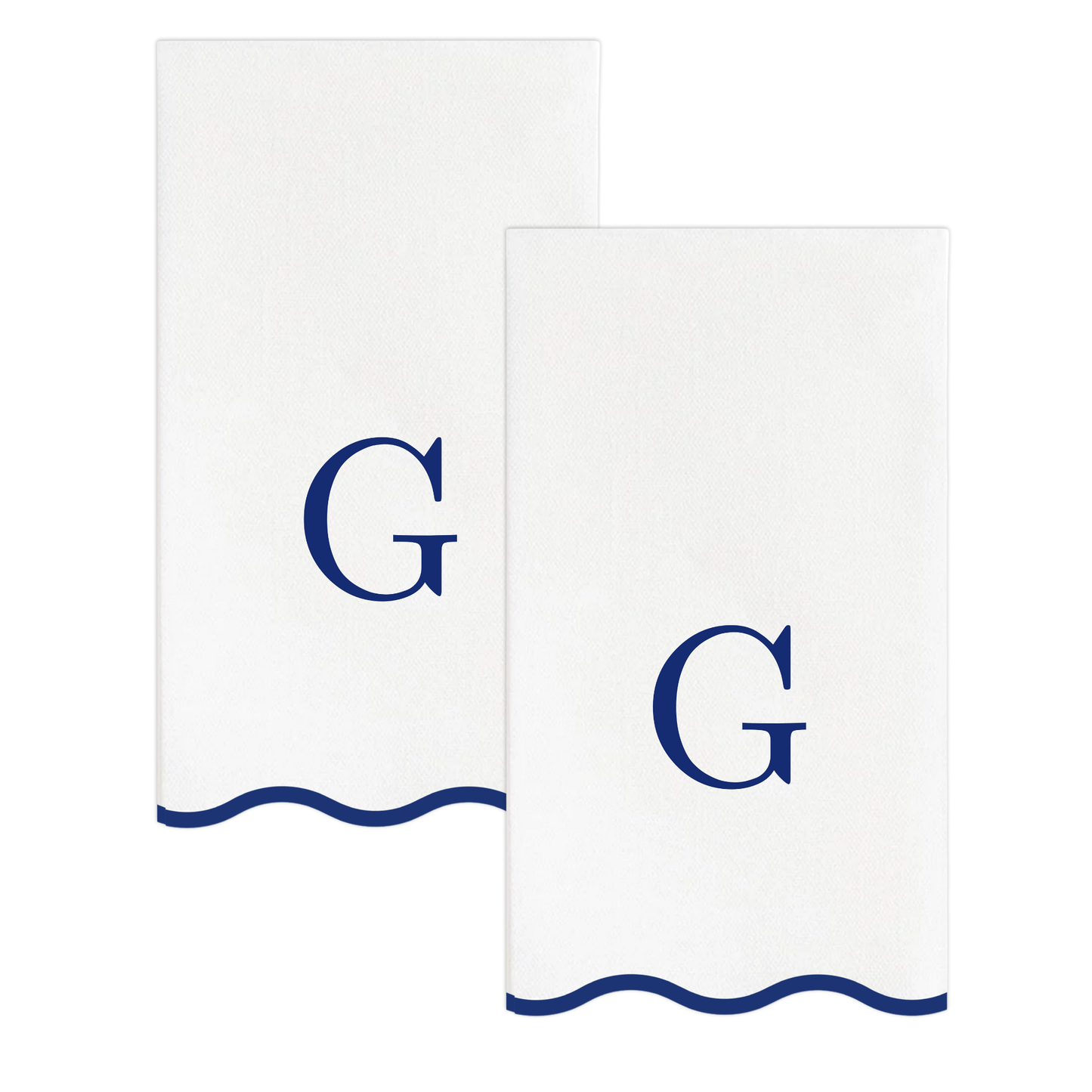 G Initials Letter Monogram Paper Napkins - Blue and White Scalloped
