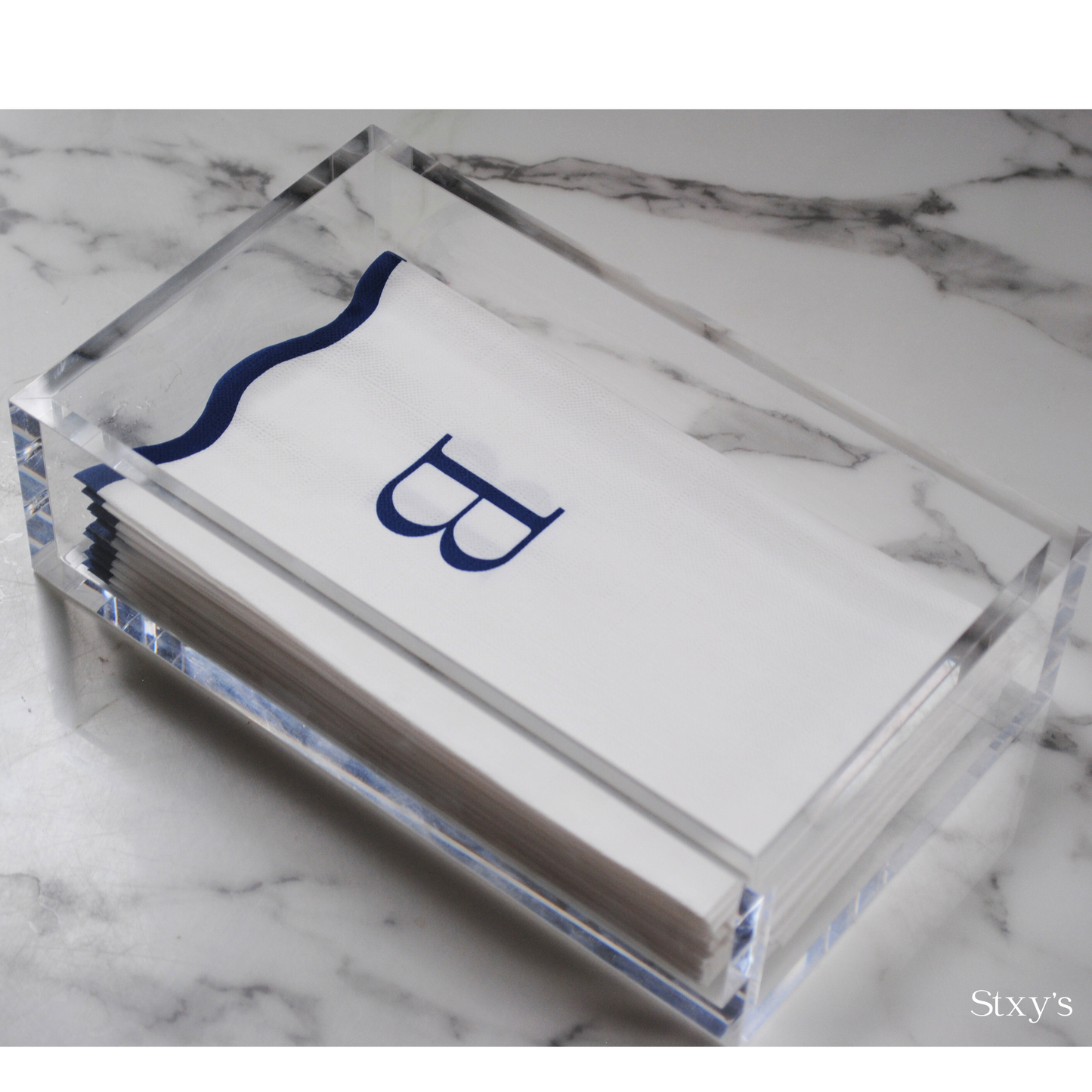 B Initials Letter Monogram Paper Napkins - Blue and White Scalloped