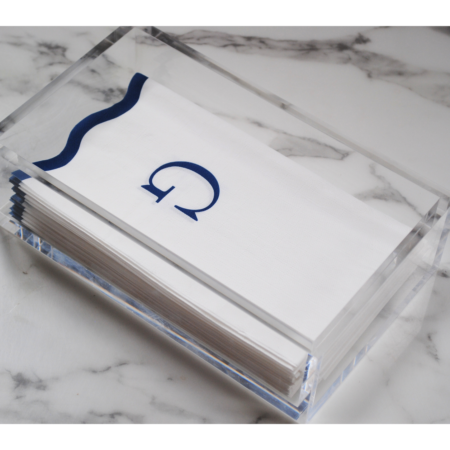 G Initials Letter Monogram Paper Napkins - Blue and White Scalloped