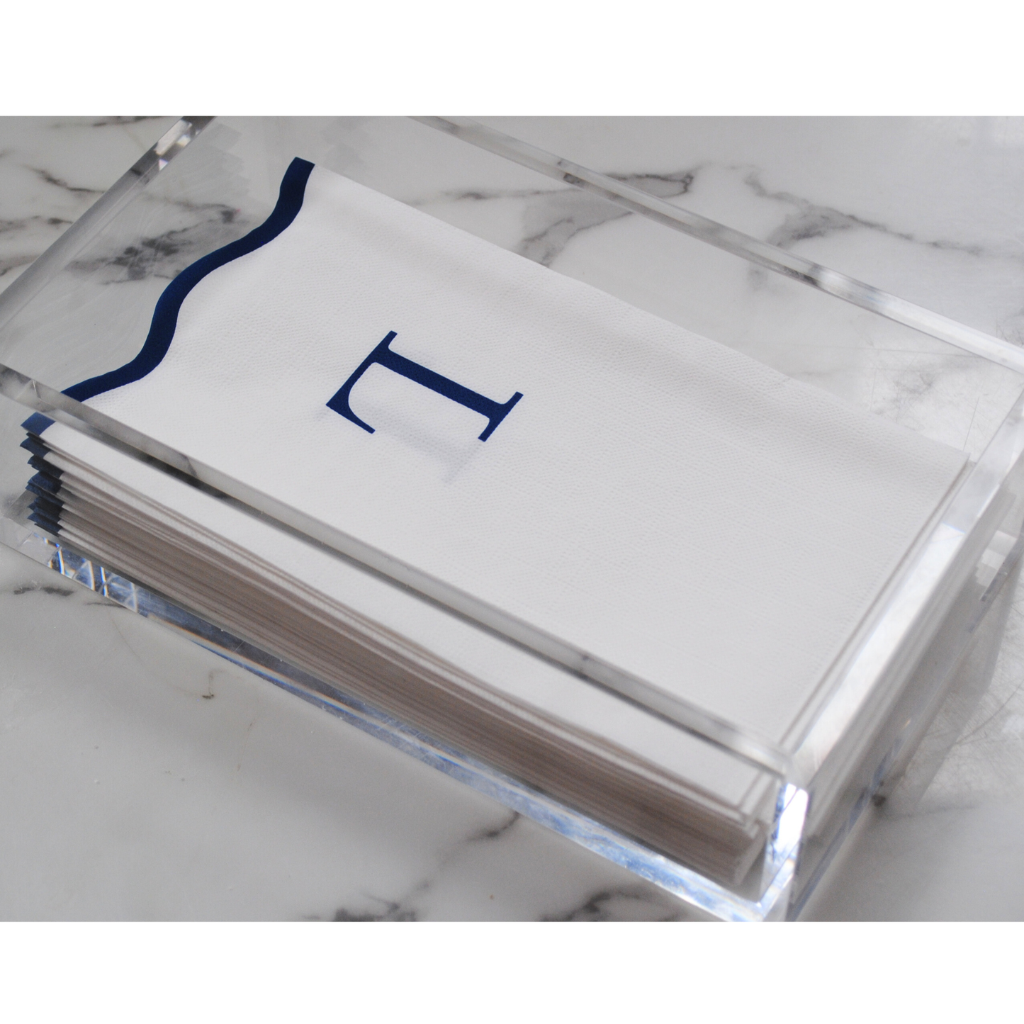 L Initials Letter Monogram Paper Napkins - Blue and White Scalloped