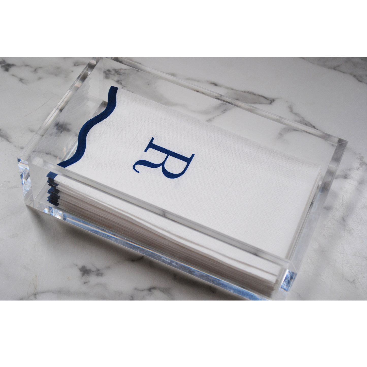 R Initials Letter Monogram Paper Napkins - Blue and White Scalloped