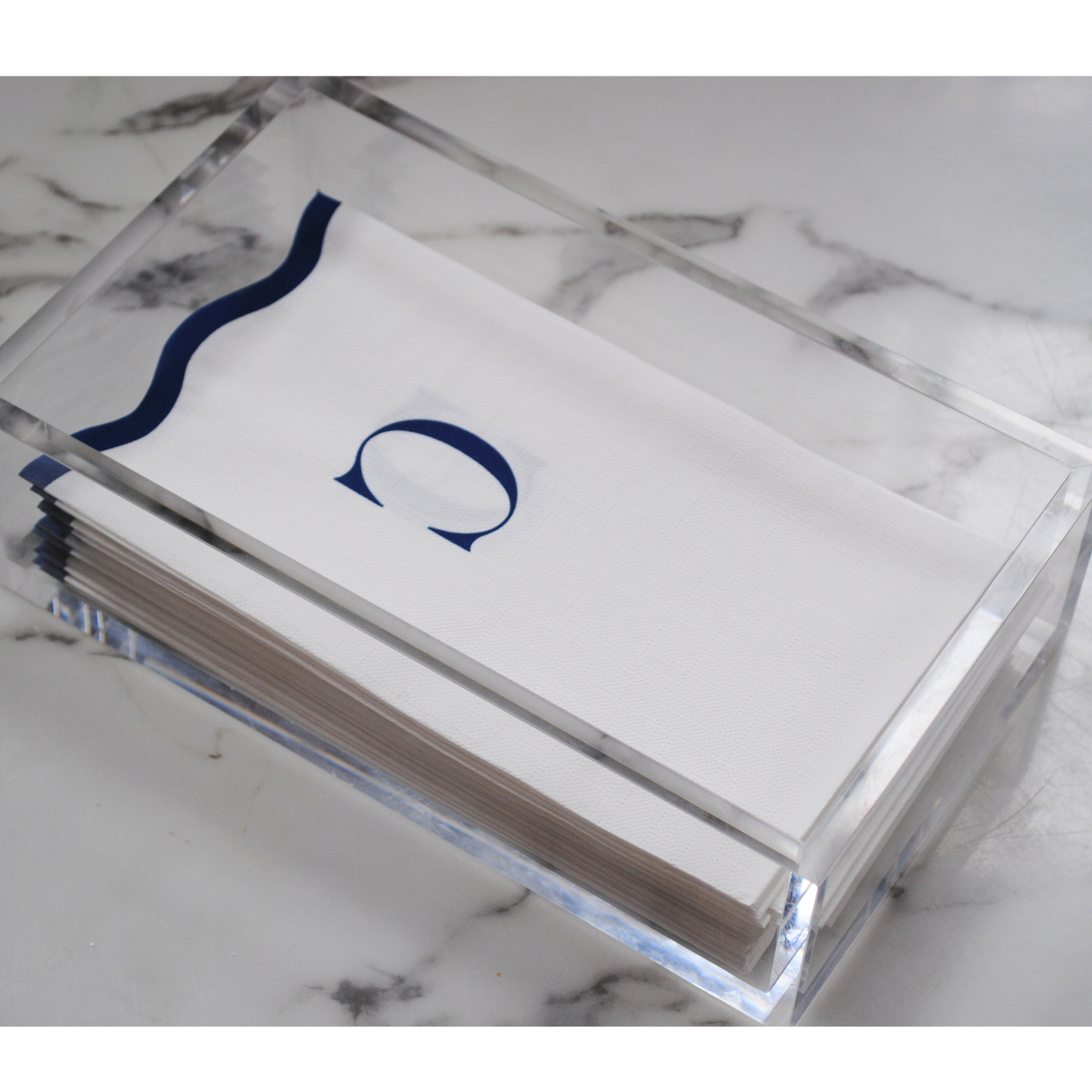 C Initials Letter Monogram Paper Napkins - Blue and White Scalloped