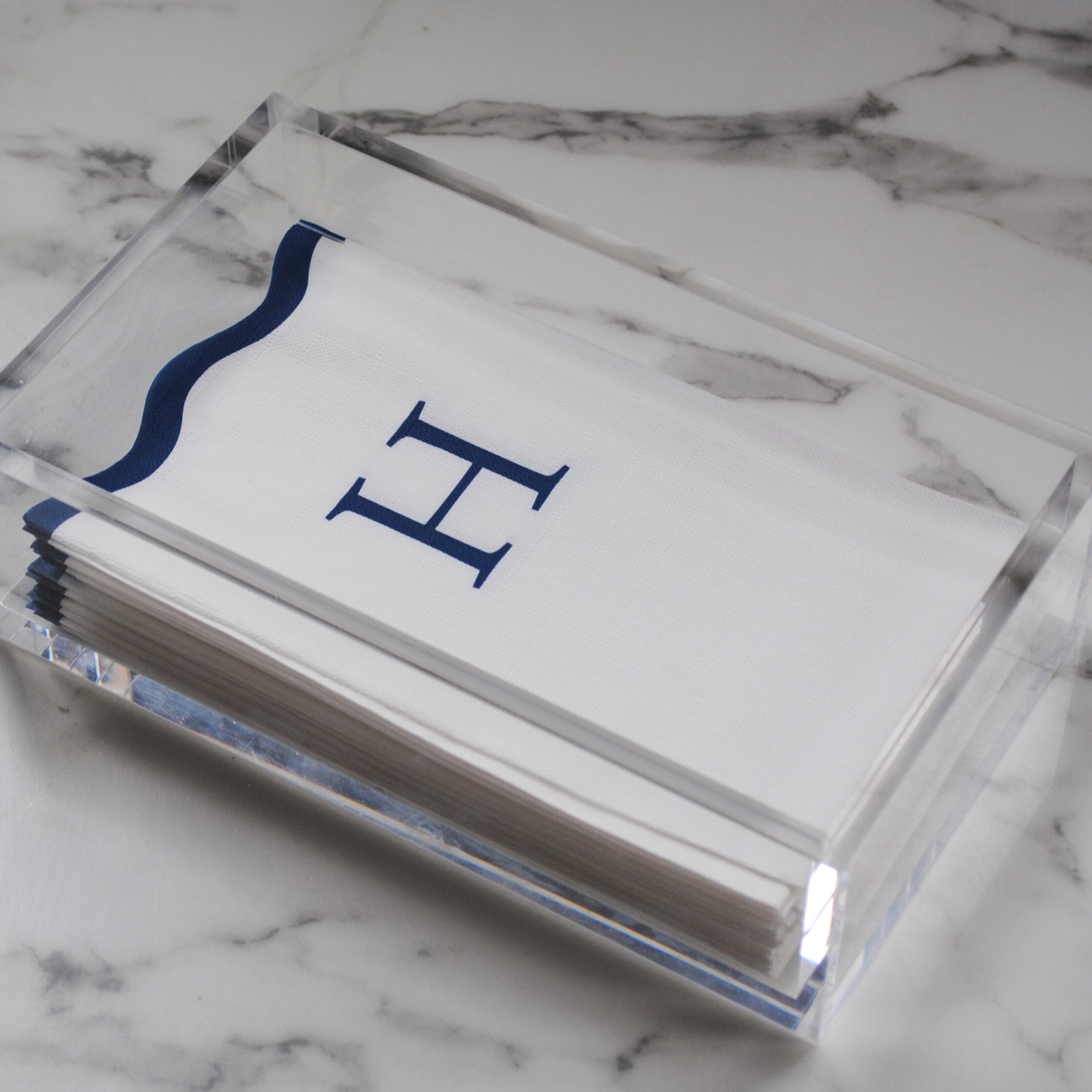 H Initials Letter Monogram Paper Napkins - Blue and White Scalloped