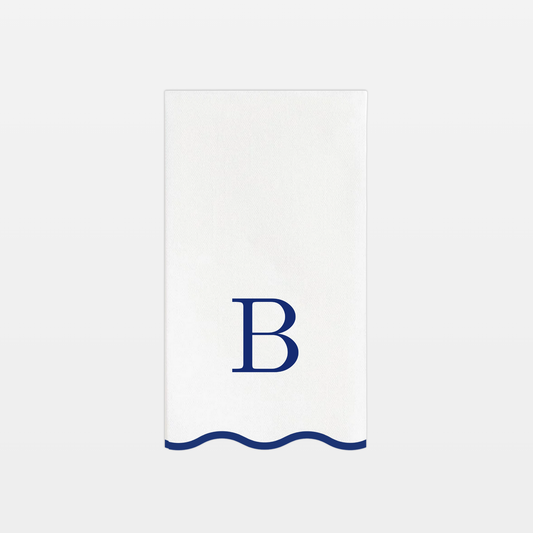 B Initials Letter Monogram Paper Napkins - Blue and White Scalloped