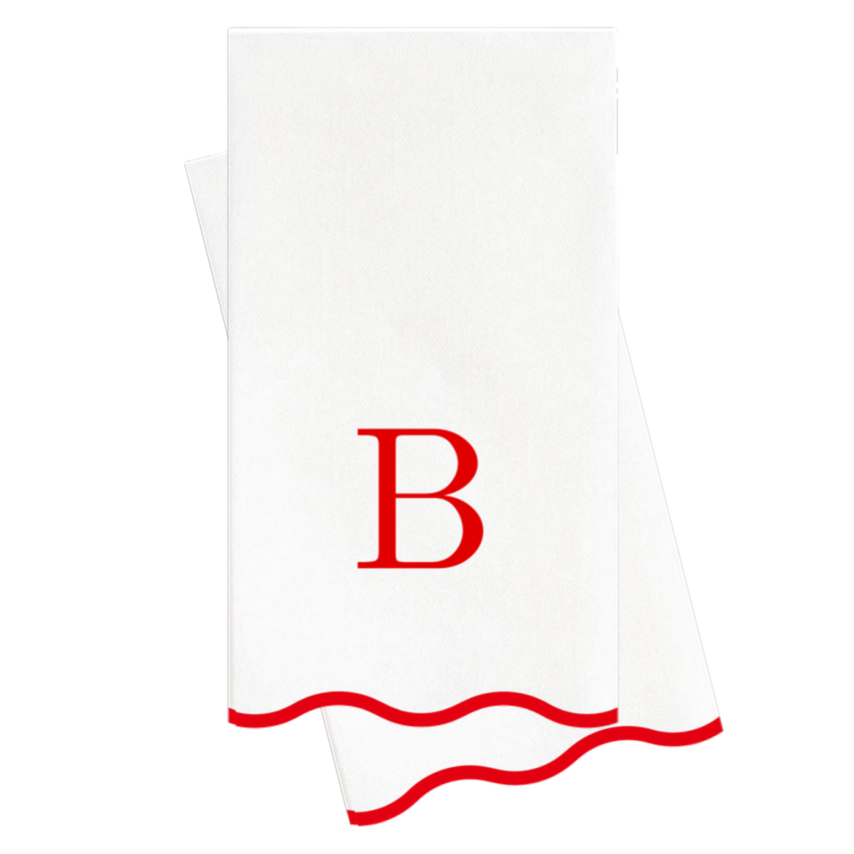 B red scalloped monogram guest napkin