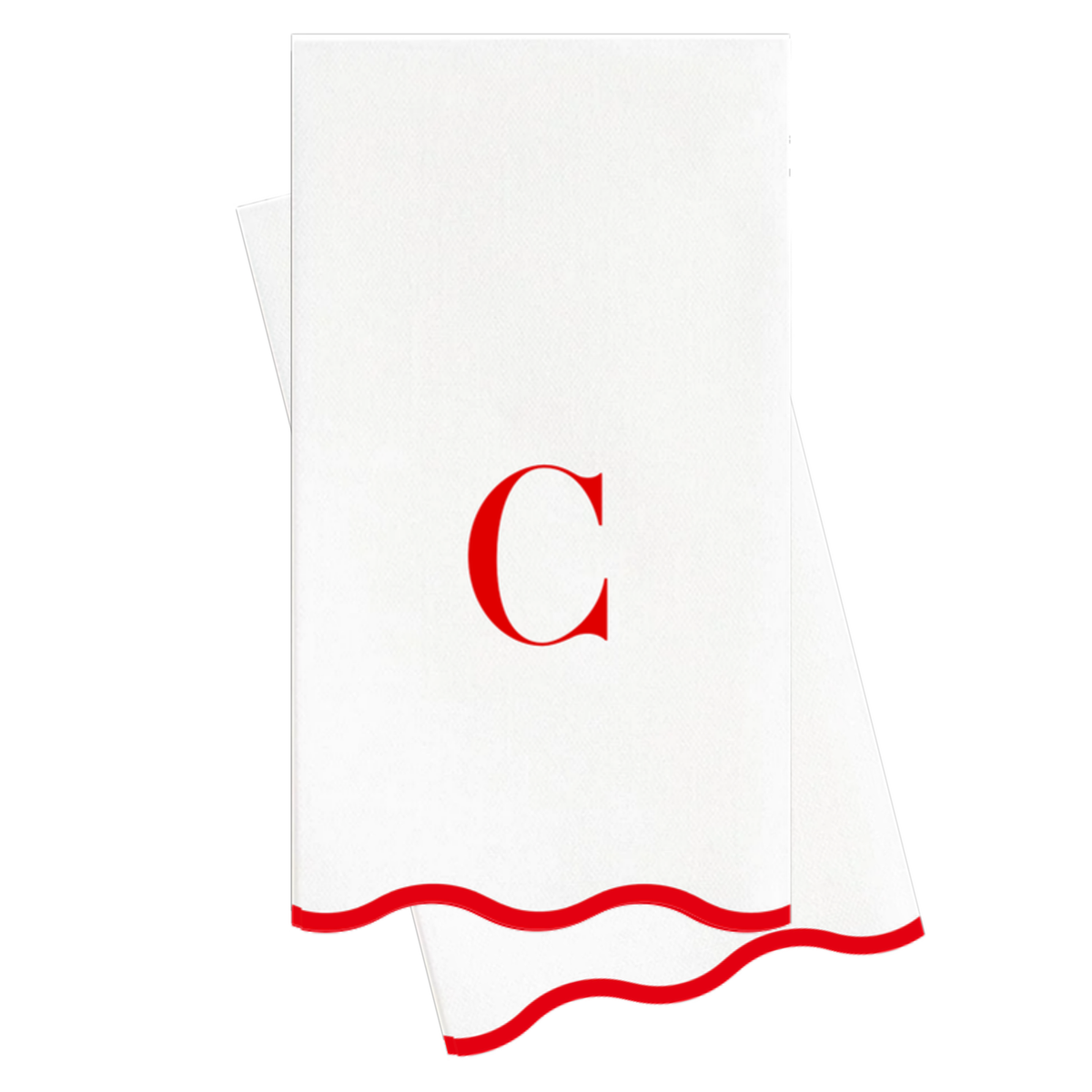 C red scalloped monogram guest napkin