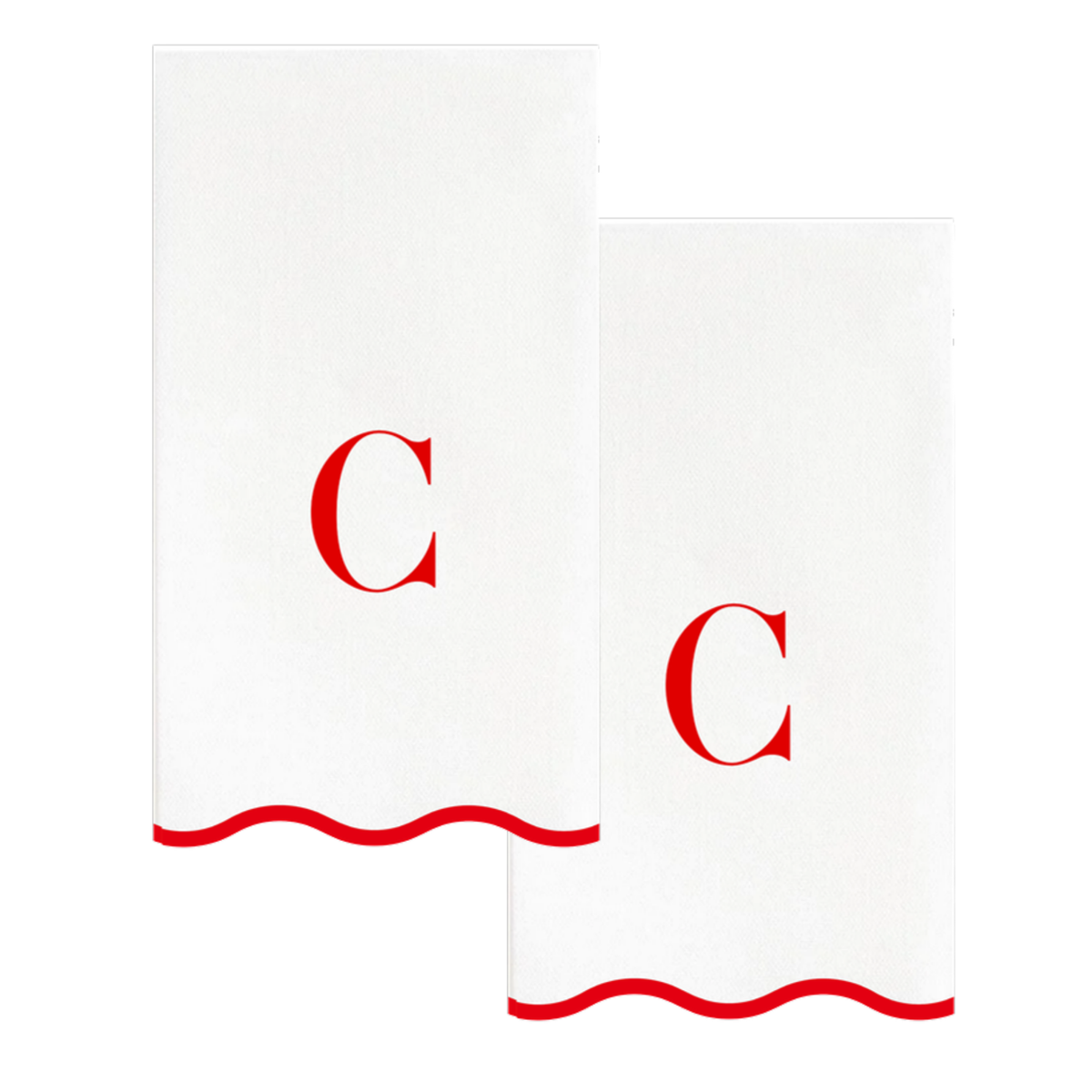 C red scalloped monogram guest napkin