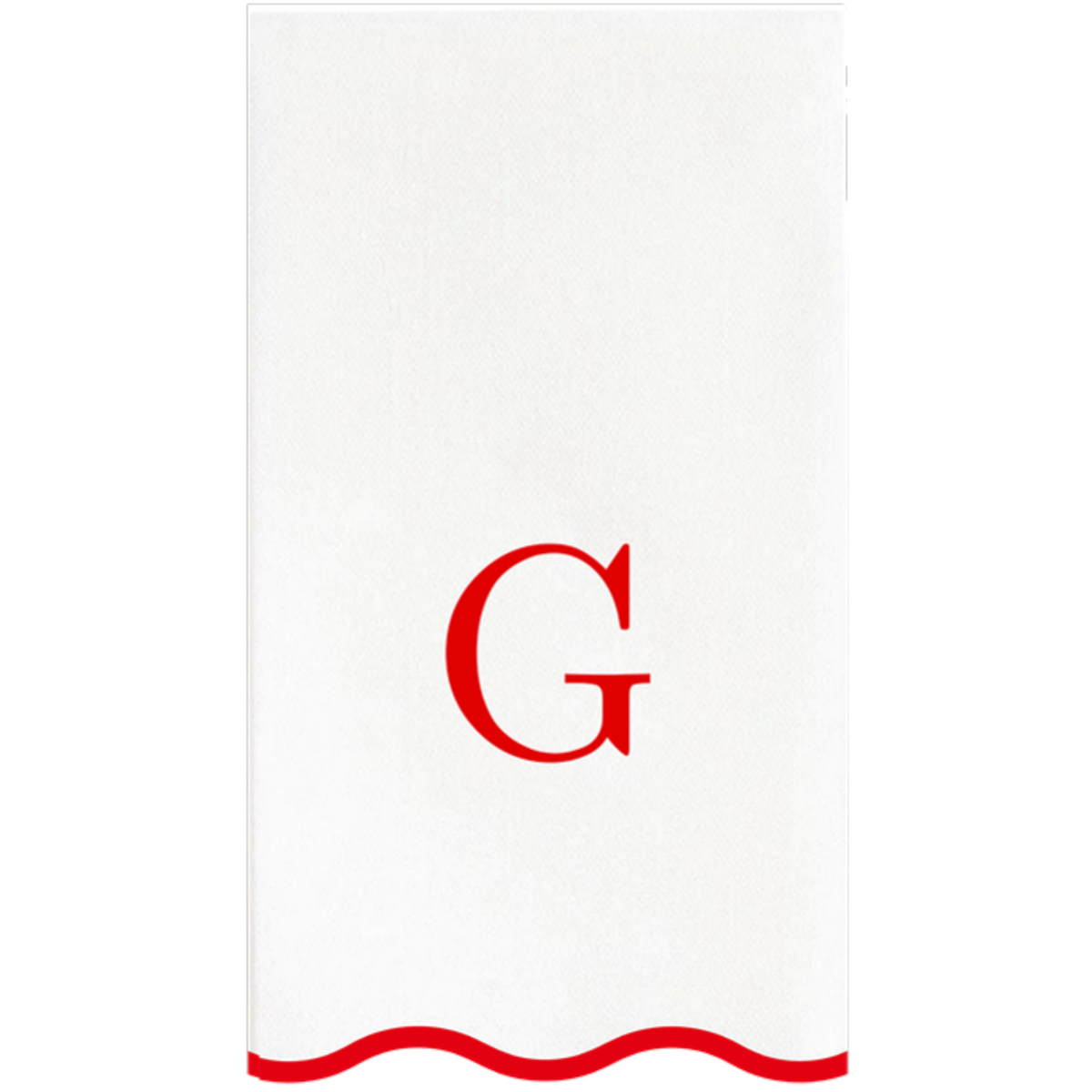 G red scalloped monogram guest napkin