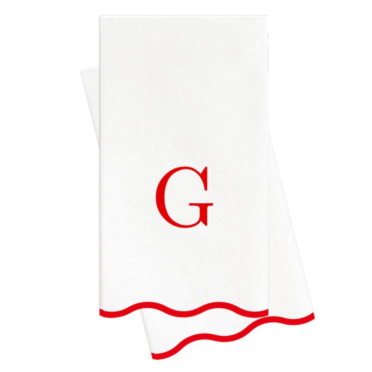 G red scalloped monogram guest napkin