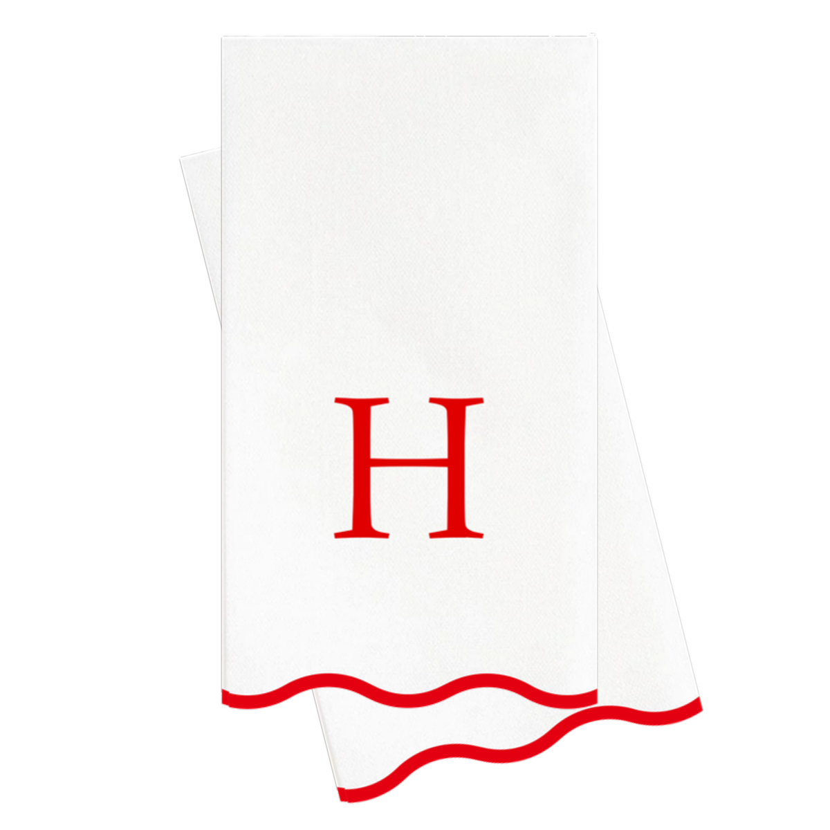 H red scalloped monogram guest napkin