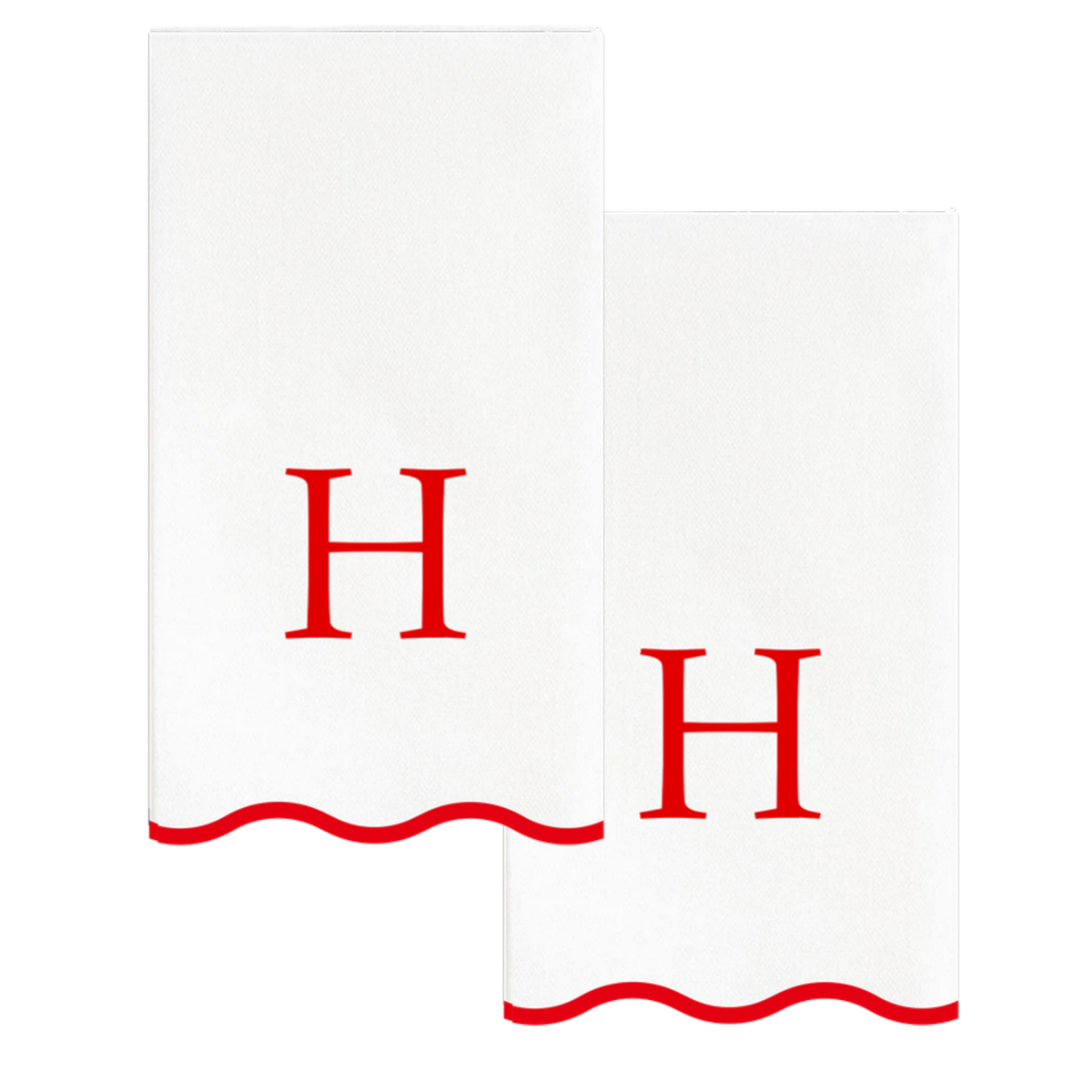 H red scalloped monogram guest napkin