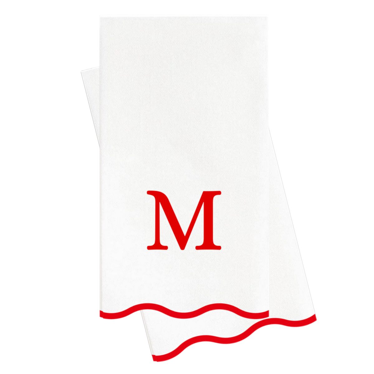 M red scalloped monogram guest napkin