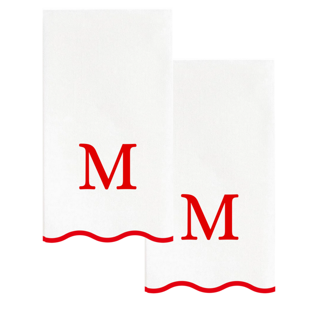 M red scalloped monogram guest napkin