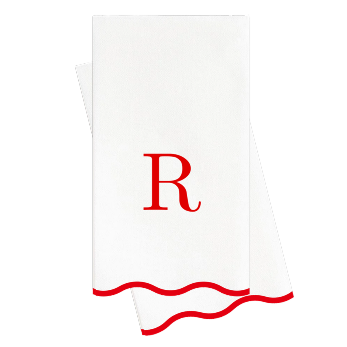 R red scalloped monogram guest napkin