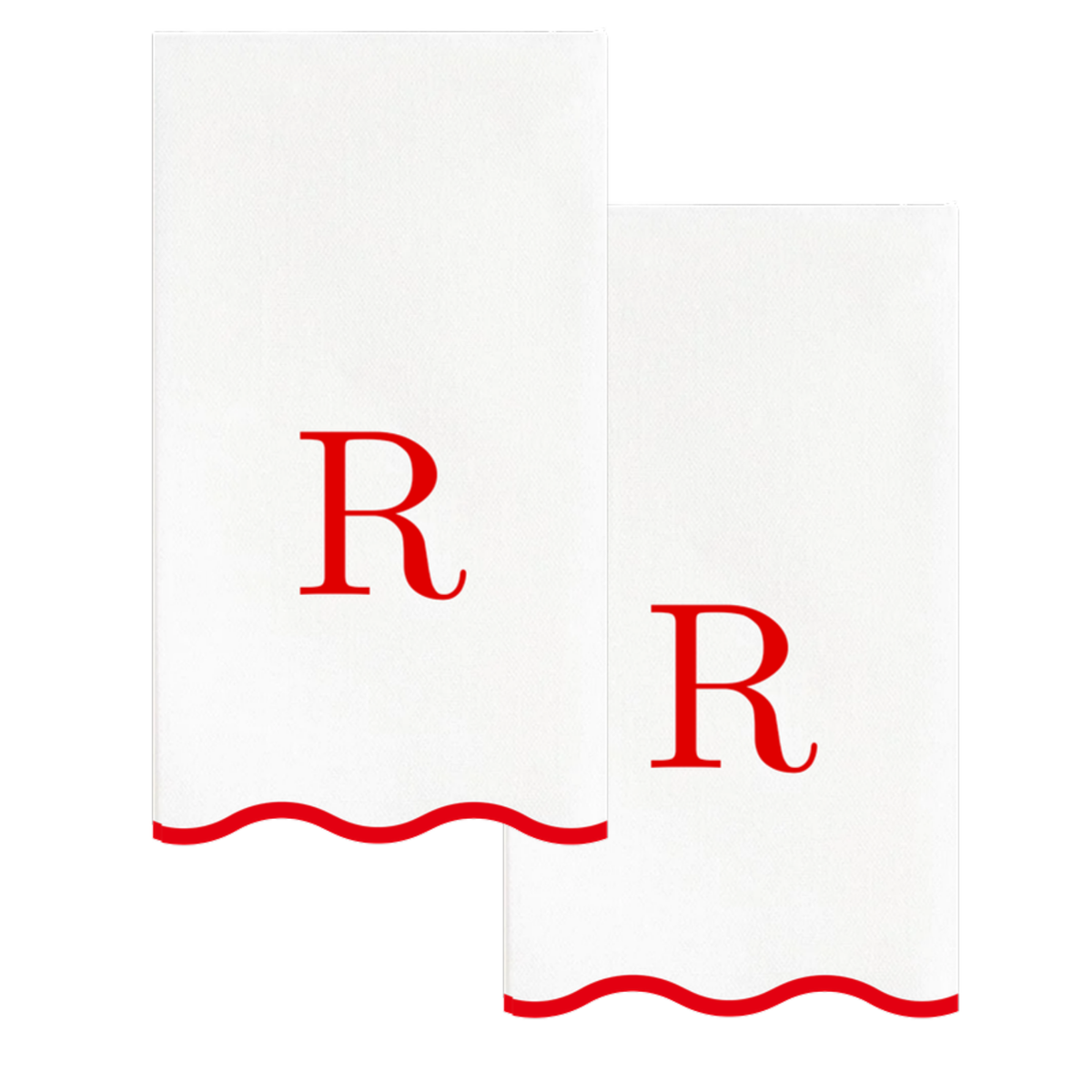 R red scalloped monogram guest napkin