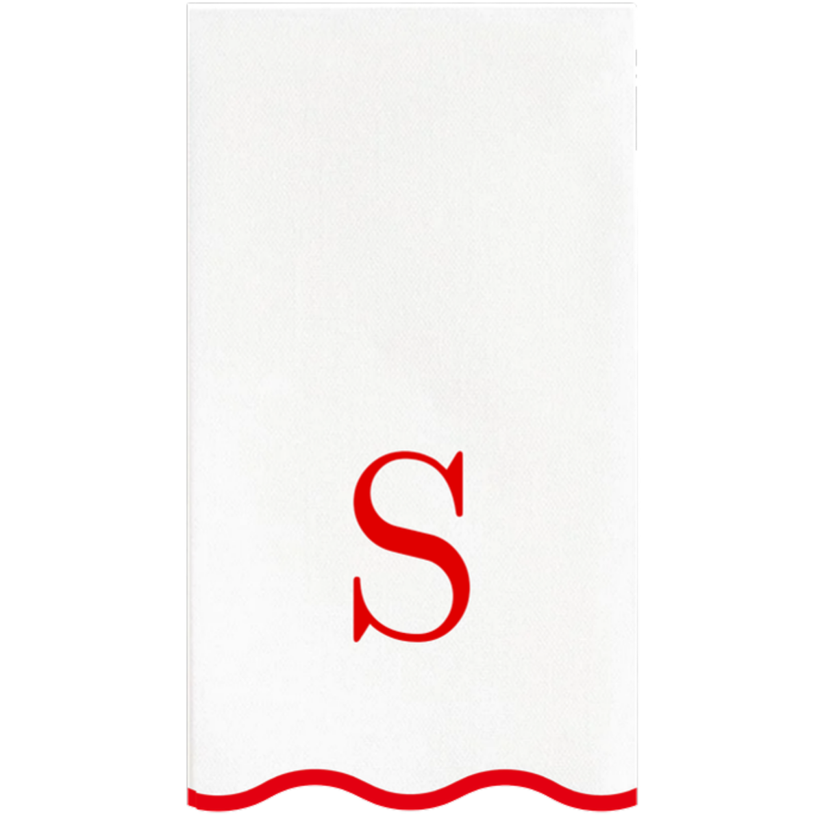 S red scalloped monogram guest napkin