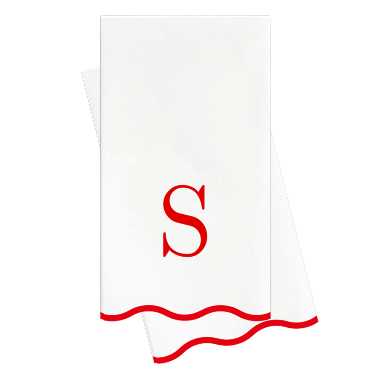 S red scalloped monogram guest napkin